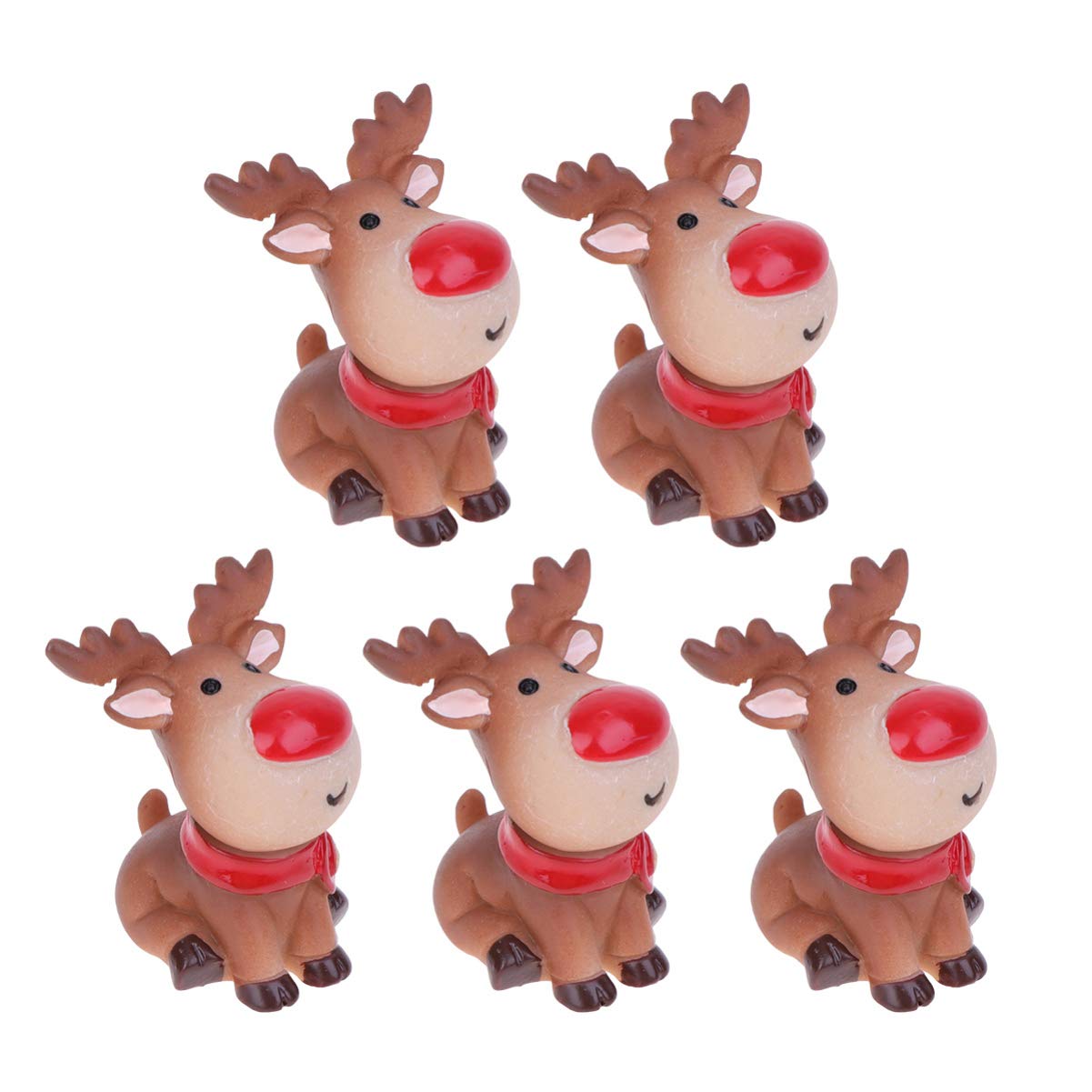 Happyyami Juego de 5 minifiguras de Navidad, diseño de reno con cuernos, ciervos, figuras de alce, decoración para tartas, para hadas, jardín, Navidad, micro paisajes