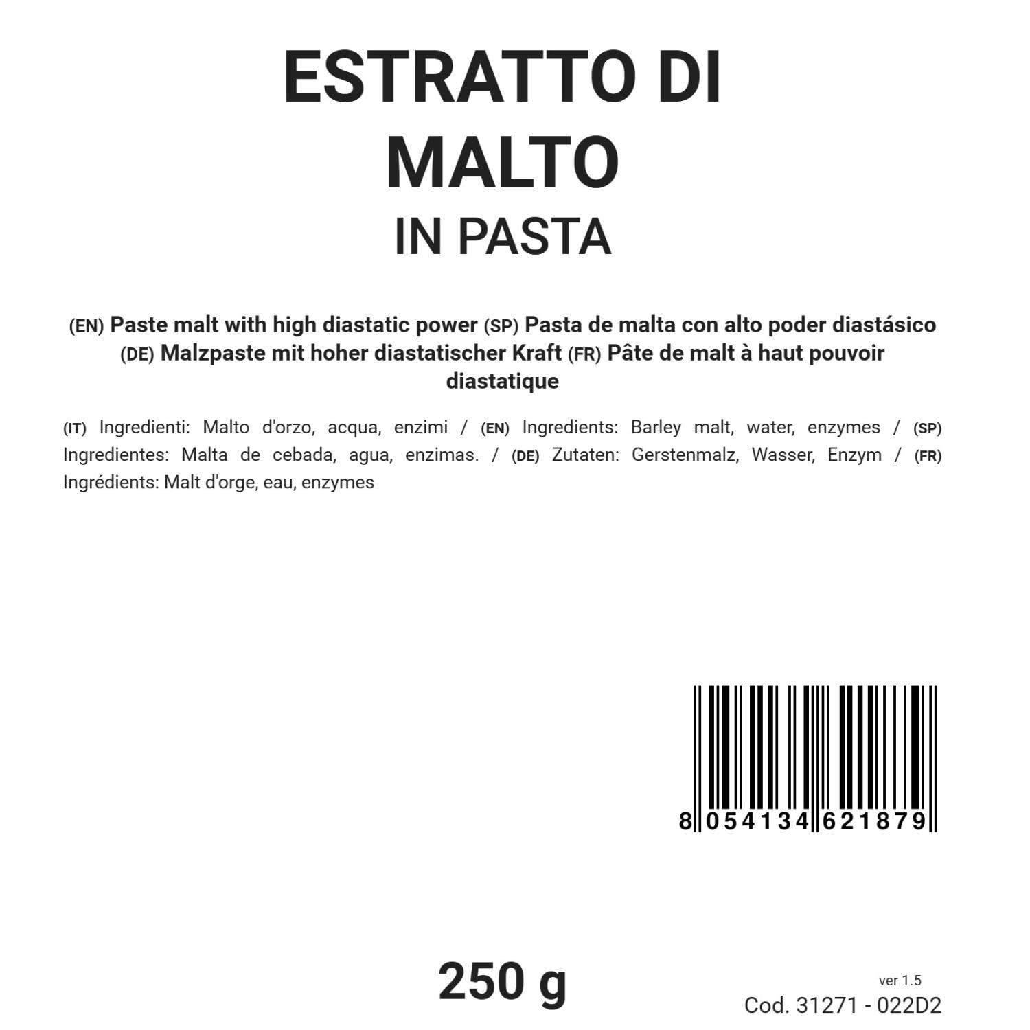 Bongiovanni Bontà Naturali Pasta de Malta con Alto Poder Diastásico 250 g Vegano