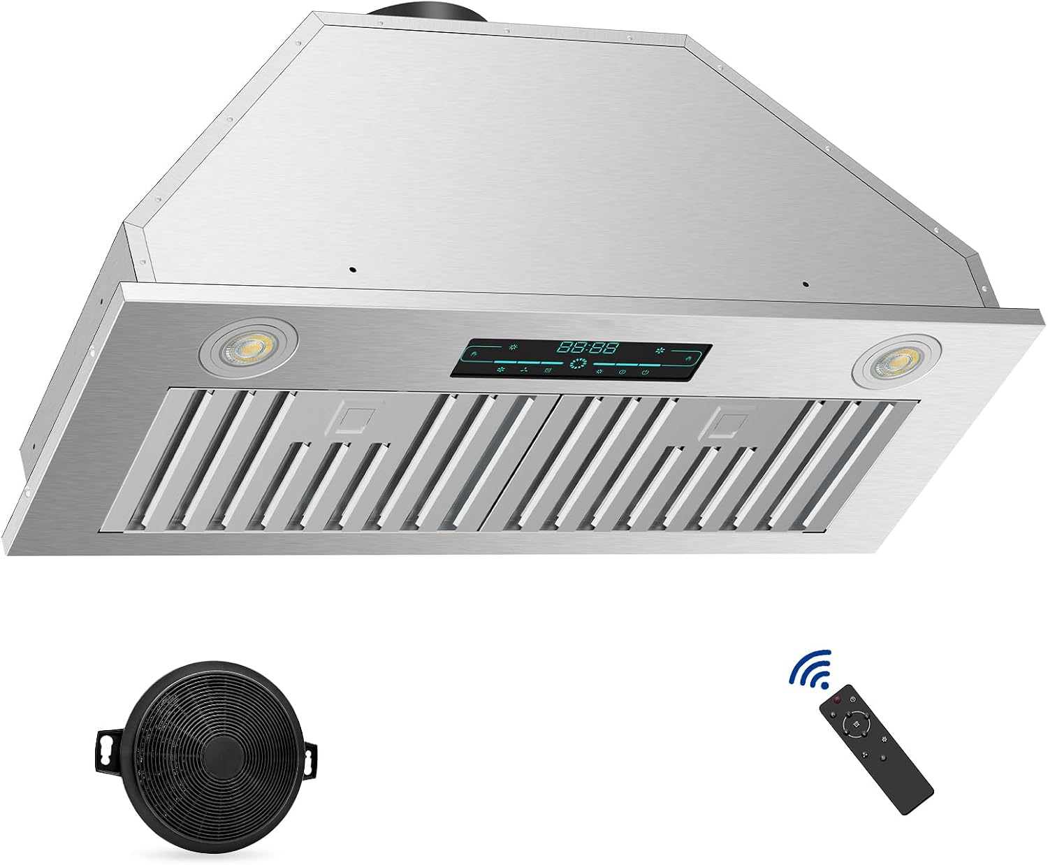 Range Hood Insert 30 inch, Ducted/Ductless 900 CFM Range Hood Insert with Charcoal Filter Included, Built-in Range Hoods Insert Stainless Steel With 4 Speed Gesture Sensing & 2 Pcs Adjustable Lights
