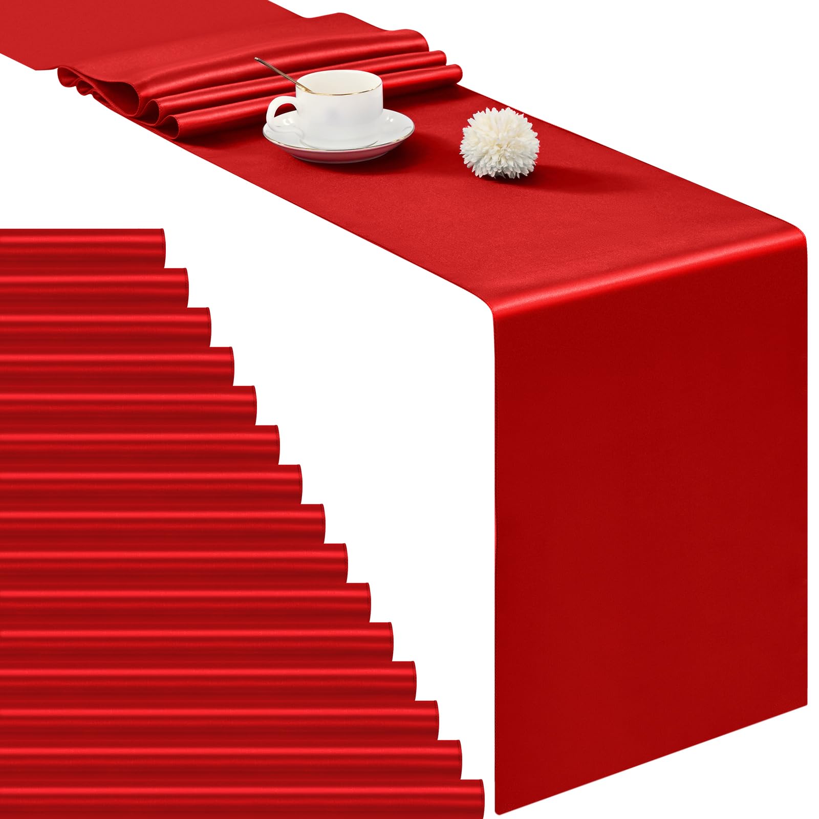 24 Pack Red Satin Table Runner 12×72 Inch Long Premium Table Runner for Wedding Bright Silk Table Runner for Party,Banquet,Events,Graduations Decoration fit Rectange and Round Table-Red