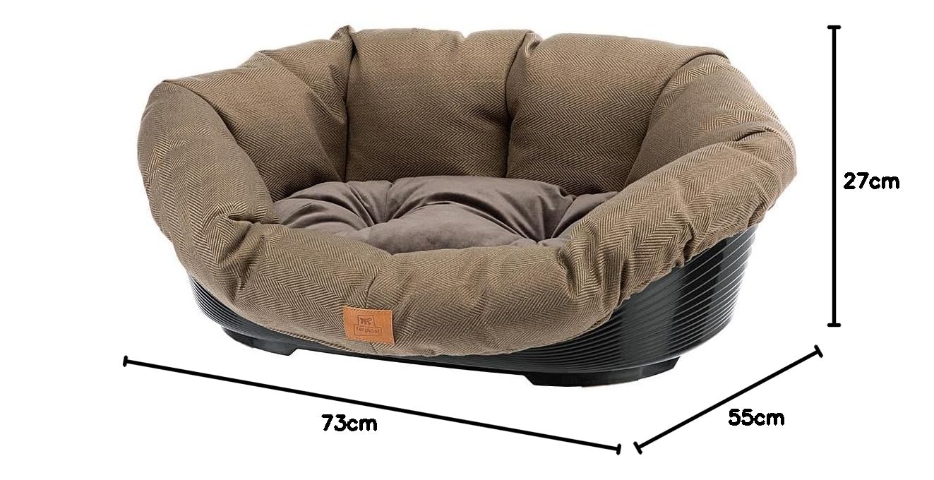 Ferplast Cuccia Cane e Gatto con Cuscino SOFA' 6 TWEED Lavabile, Lettino per Cani Gatti da Interno Imbottito, Cesta in Plastica, Fondo Forato e Poggiamento, Antiscivolo, 73 x 55 x h 27 cm, Marrone