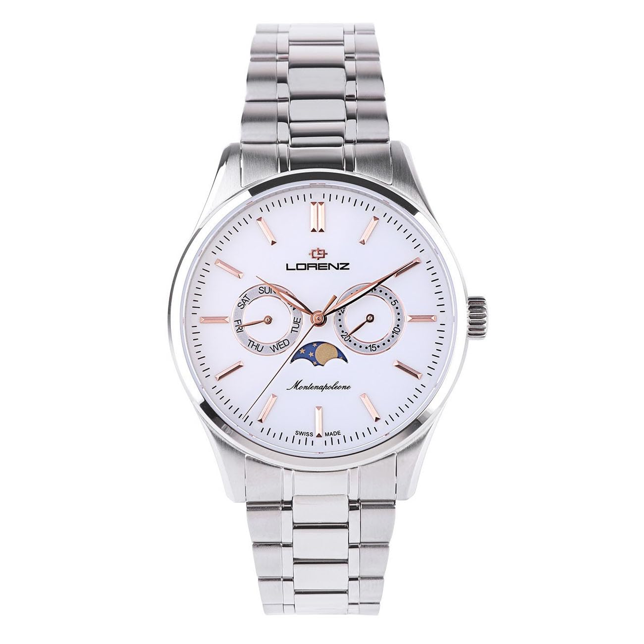Lorenz - Orologio Classico da Uomo - Orologio con Fasi Lunari al quarzo Modello Montenapoleone 090009AA - Orologio con Cinturino in Acciaio