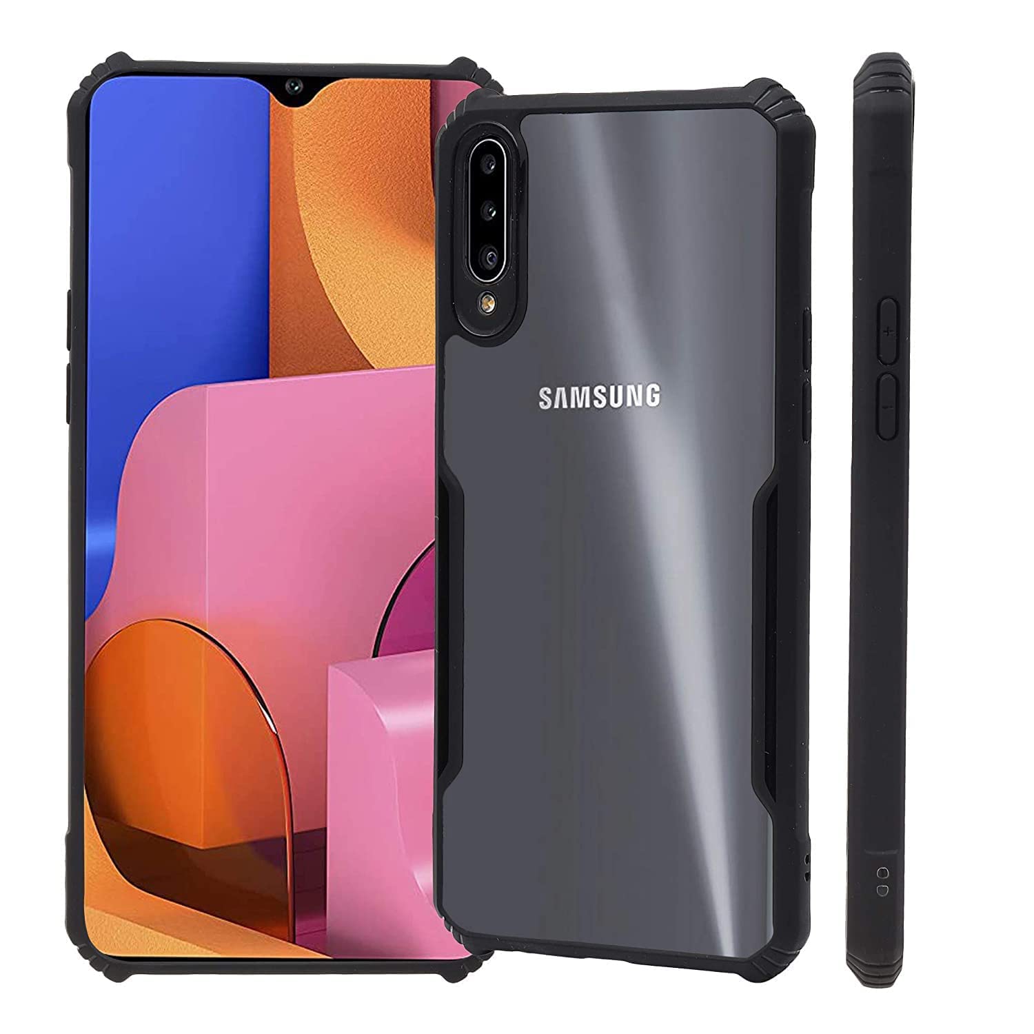 Dashmesh Shopping Plastic Shockproof Crystal Clear Back Cover Case For Samsung Galaxy A70 | 360 Degree Protection | Protective Design | Transparent Back Cover Case (Black Bumper) (B0BS3W8JFD) Amazon Price History, Amazon Price Tracker