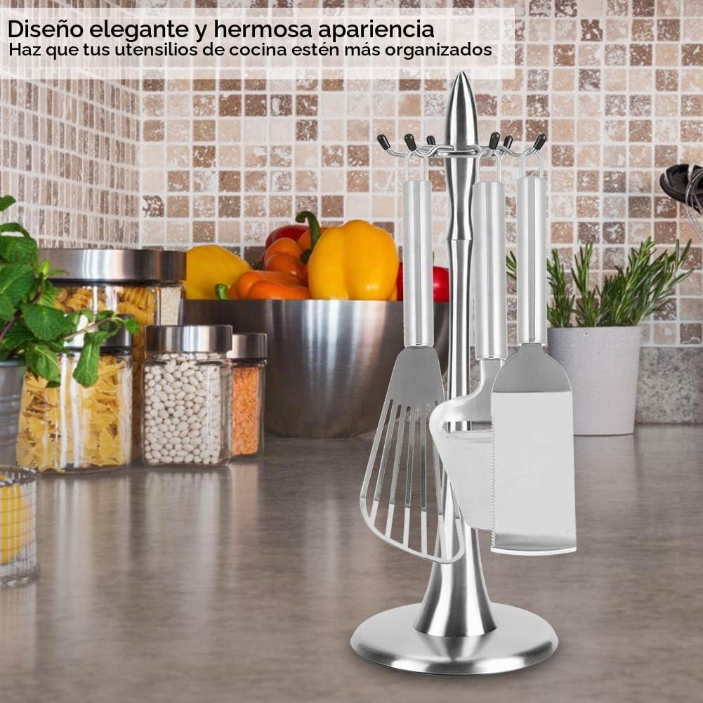 Organizador Giratorio para Utensilios de Cocina, Soporte para Utensilio de Kitchen con 6 Ganchos, Organizador Giratorio de 360 Grados para Utensils de Kitchen, Acero Inoxidable, para Cuchara, Colador