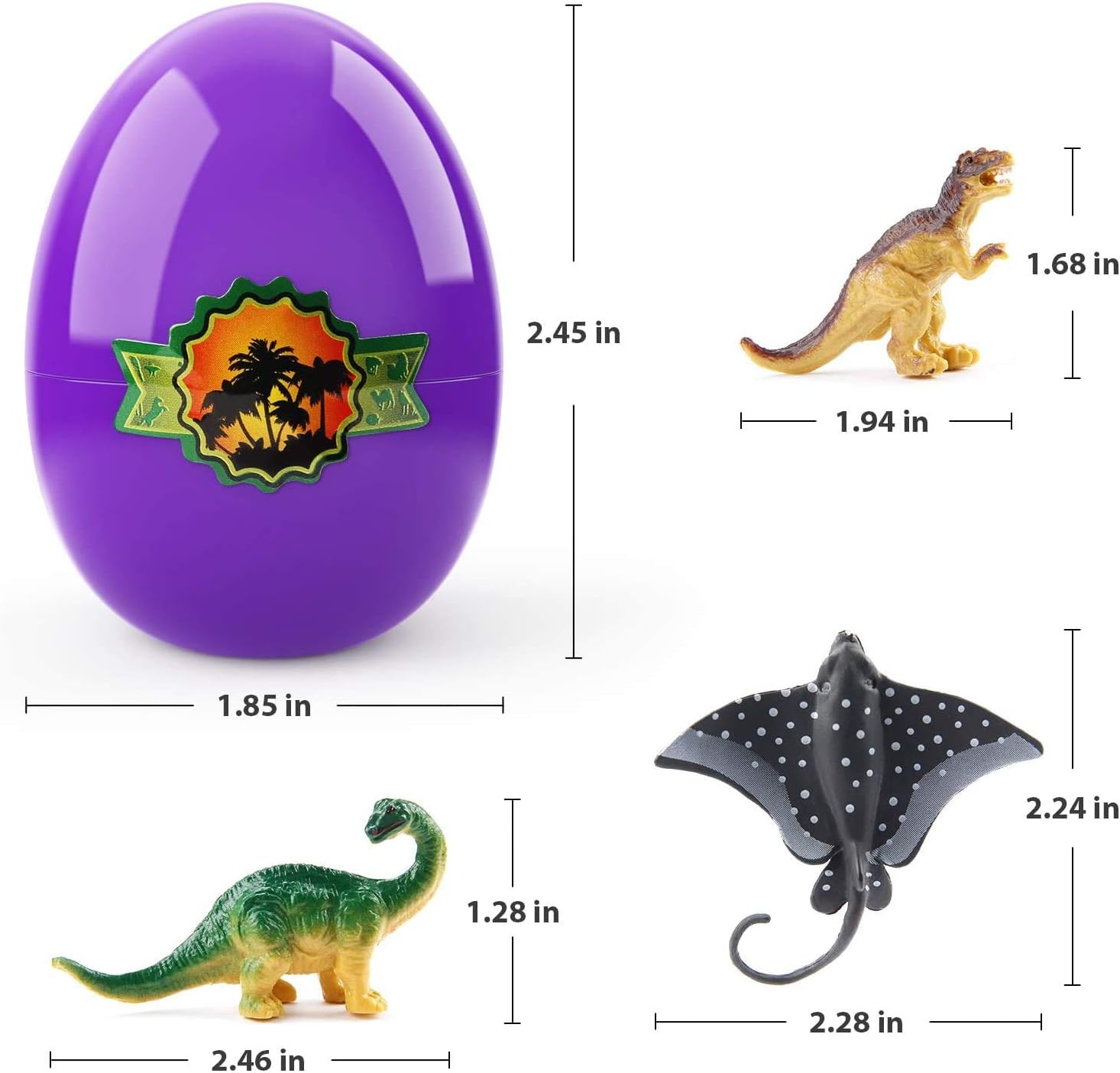 Theefun Easter Eggs, 24 PCs Plastic Easter Eggs Filled with Dinosaurs & Marine Animal Toys, Surprise Eggs for Easter Hunt, Basket Stuffers Fillers, Classroom Prize Supplies and Party Favor