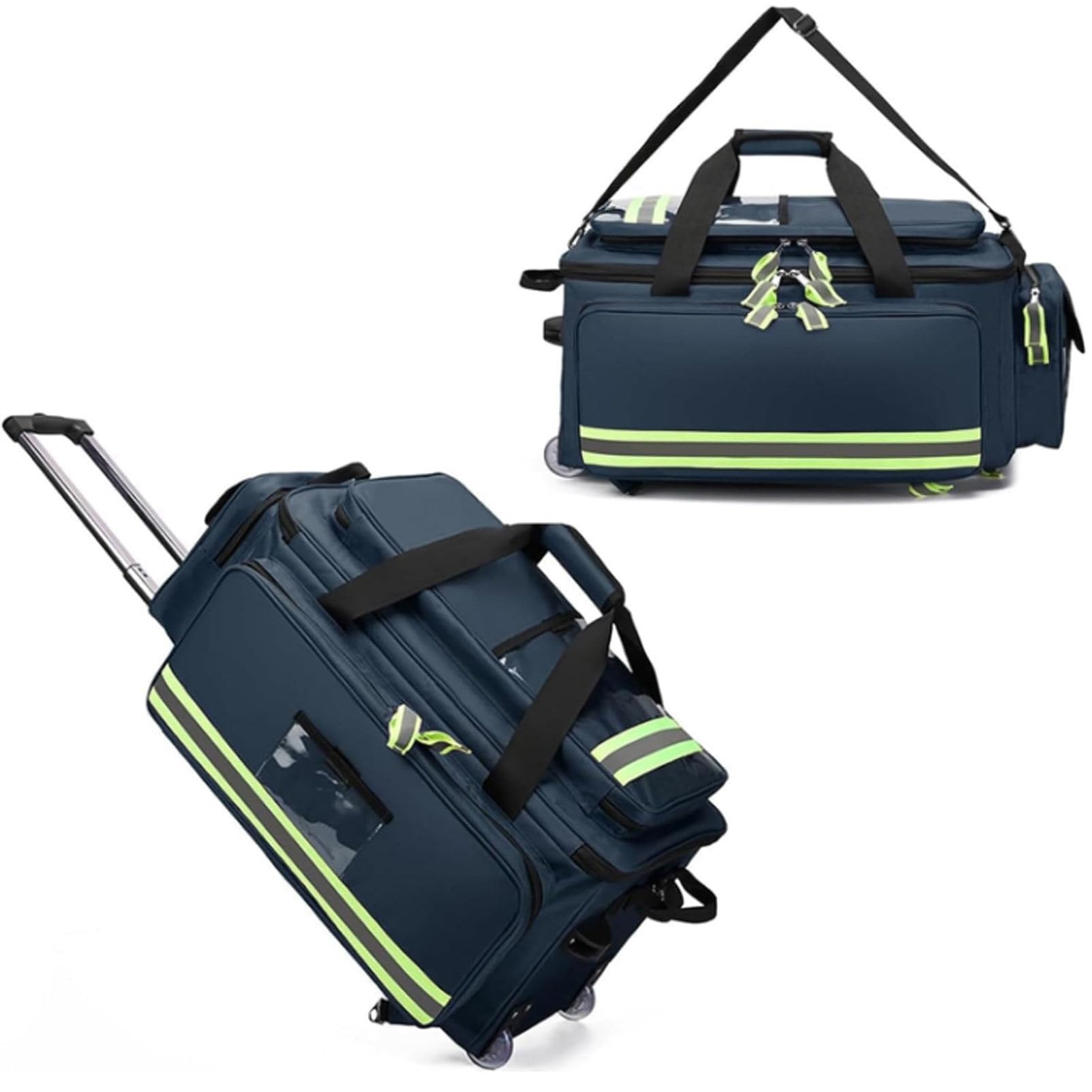 Bolso con Ruedas para Suministros médicos y Kit de Primeros Auxilios con Carrito Desmontable; Bolso rodante para enfermería y Almacenamiento de Equipos de Rescate de Emergencia Blue-66cm