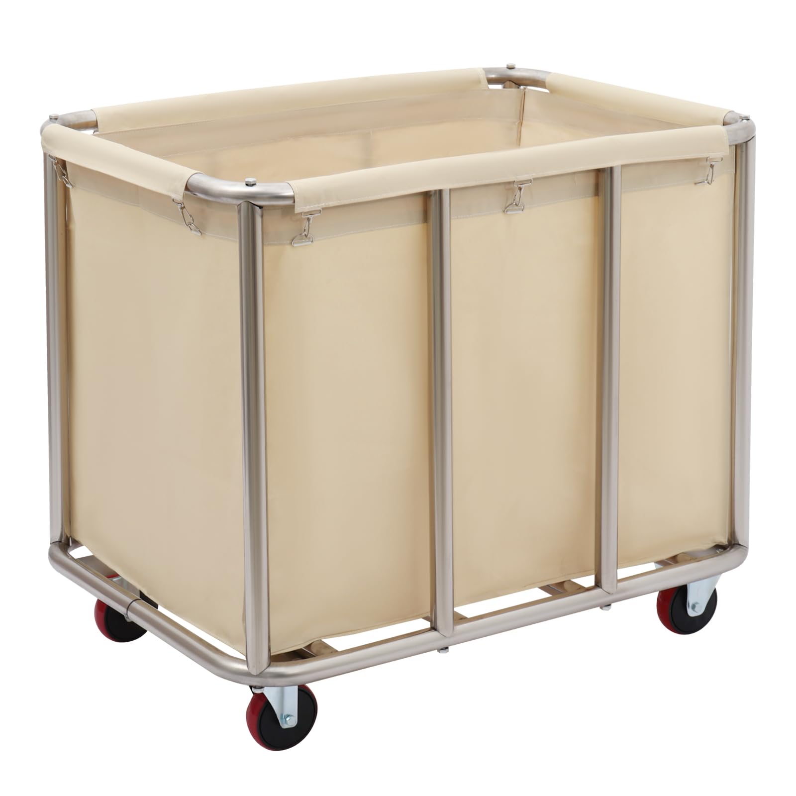 Portabiancheria grande con ruote, 90 x 65 x 80 cm, commerciale in acciaio inox, per la biancheria domestica, hotel, portata 60 kg