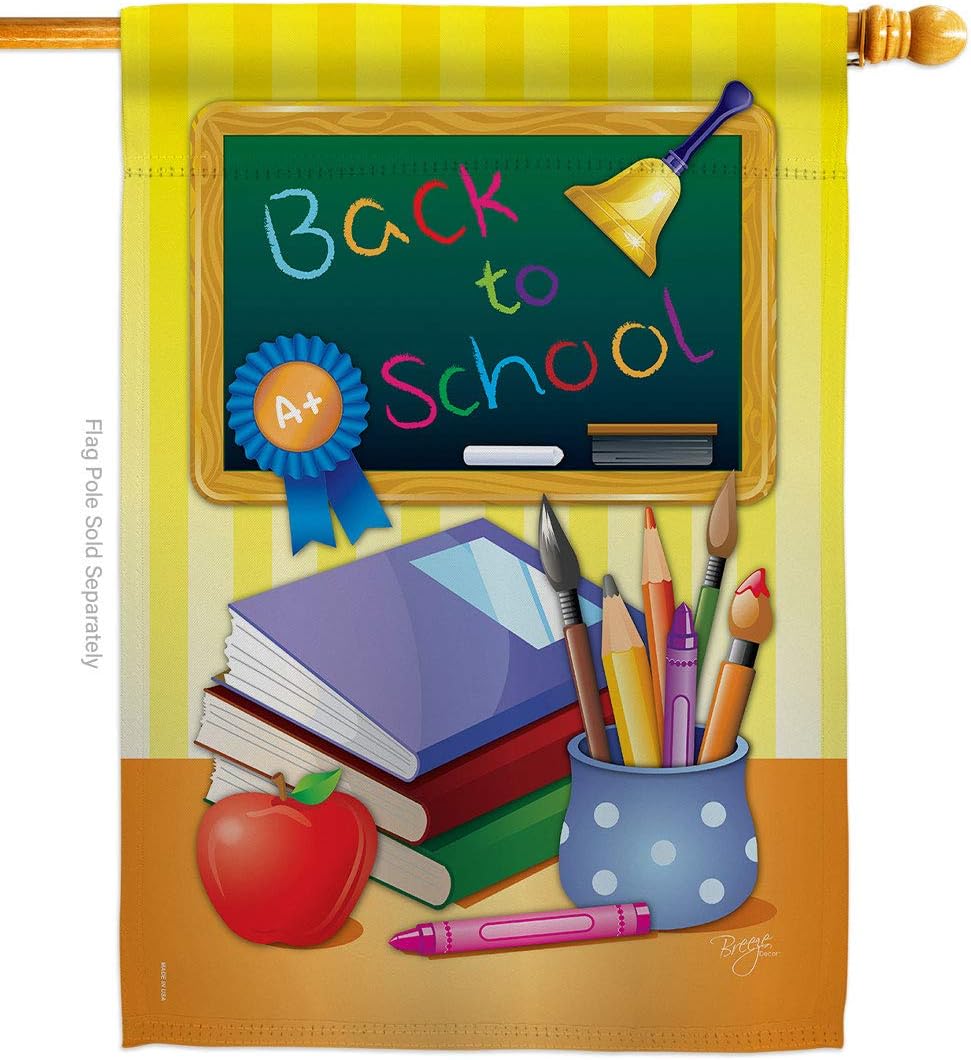 Breeze Decor Back to School House Flag Education First Day Bus Supplies Teacher Students Class Decoration Banner Small Garden Yard Gift Double-Sided, Imported