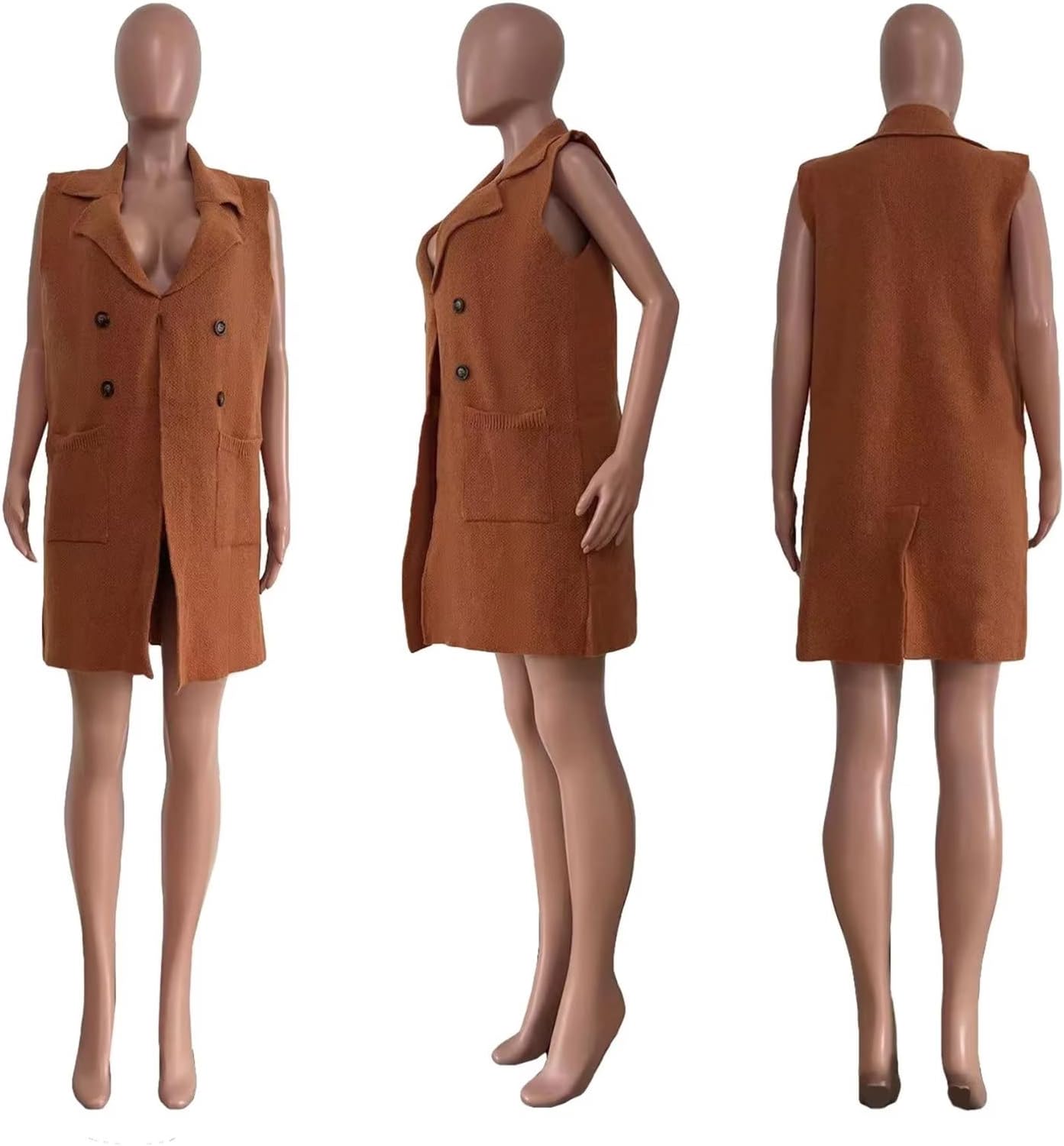 IyMoo Women's Casual Sleeveless Long Sweater Vest Open Front Knit Cardigan Waistcoat with Pockets - Image 5