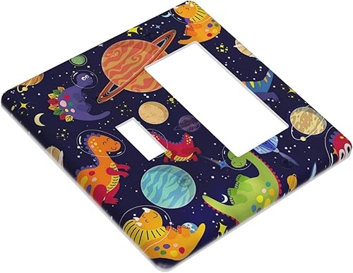 Vista 247 de Placa de pared con interruptor de luz de doble interruptor de pared para niños, diseño de dinosaurio, galaxia, espacio exterior, planeta, nebulosa