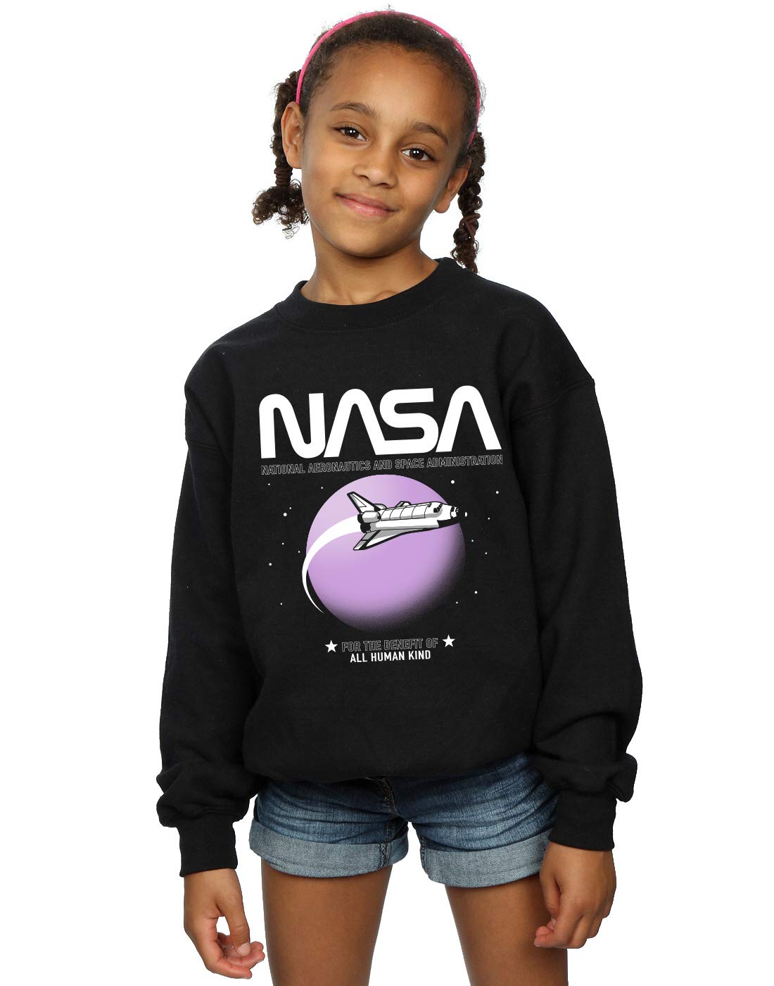 Absolute Cult NASA Girls Shuttle Orbit Sweatshirt Black 5-6 Years