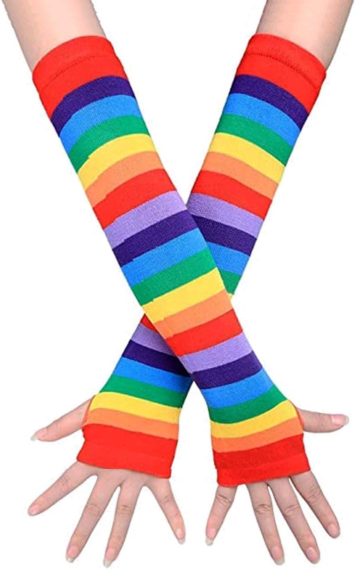 YELAIVP Over Knee Rainbow Thigh High Socks Gloves Set Cosplay Accessories Arm Leg Warmers for Girls - Image 4