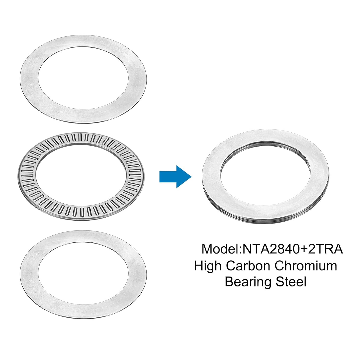 uxcell 8 Sets NTA2840+2TRA Thrust Needle Roller Bearings with Washers, 1-3/4 x 2-1/2 x 5/64 inch Chrome Steel Needles Roller Bearing
