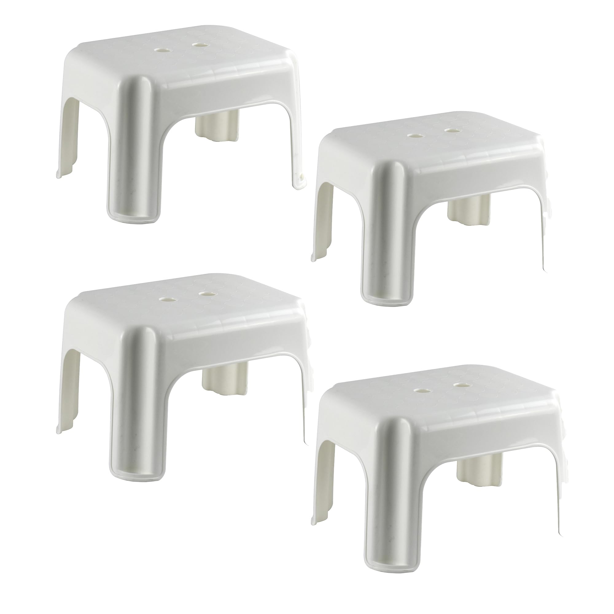 Plastic Sitting Stool Premium Strong Quality Non Slip Feet Step-Stool (White-X4)