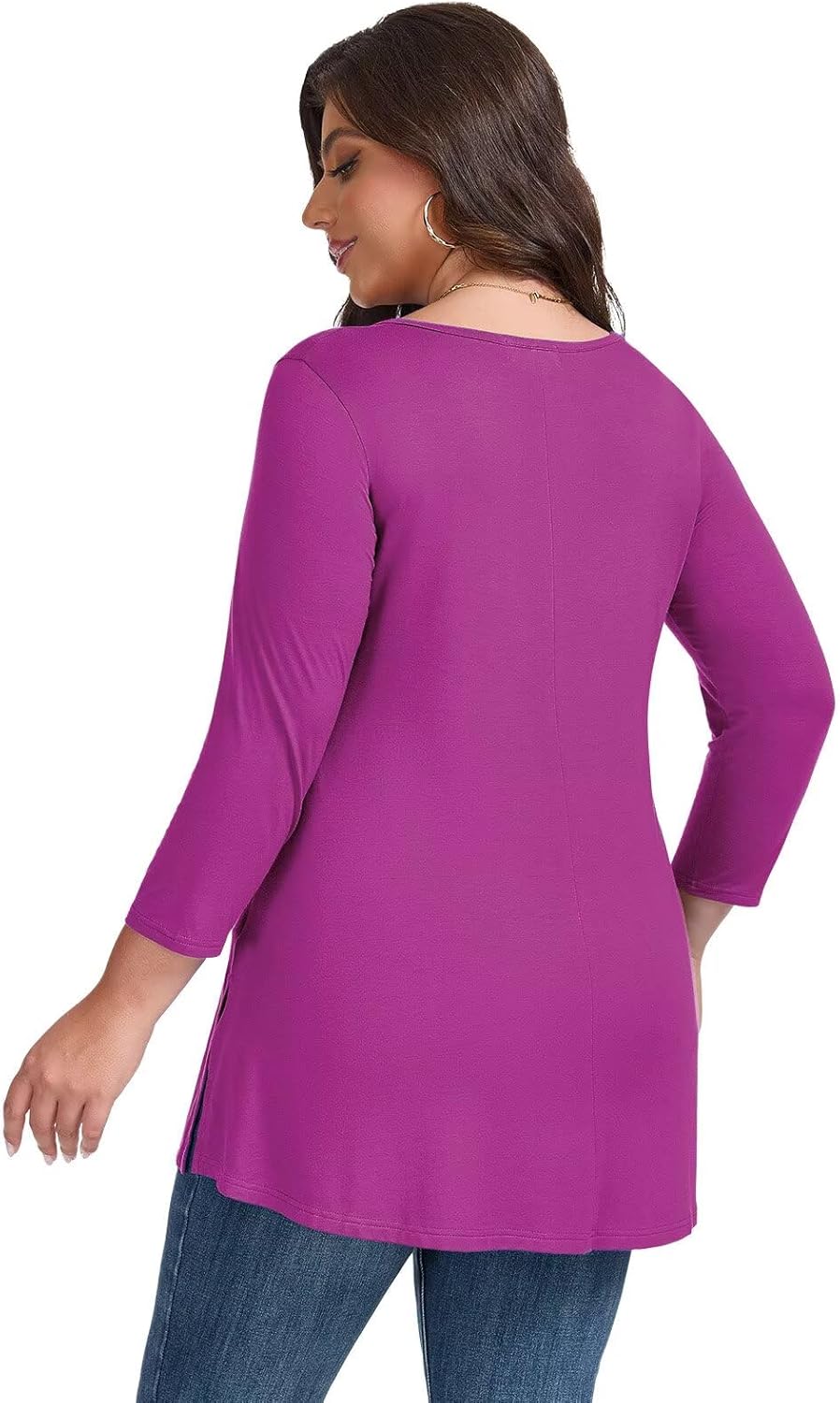 LARACE 3/4 Length Sleeve Womens Plus Size Tops Crew Neck Casual Tunic Tops Split Shirts Dressy - Image 5