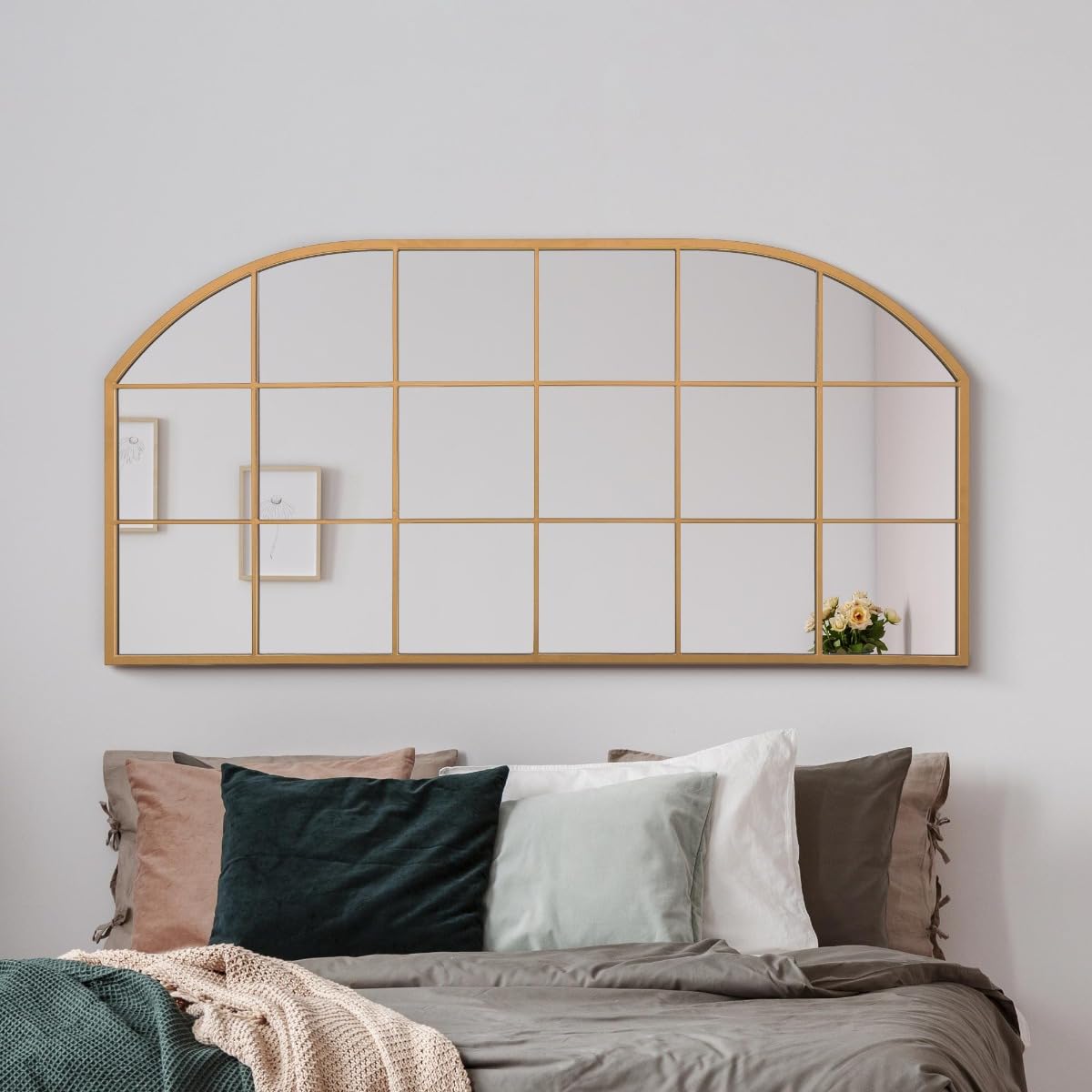 The Arcus New Extra Large Gold  Framed Arched Window Mirror - 69""x33"" 174 x 85cm