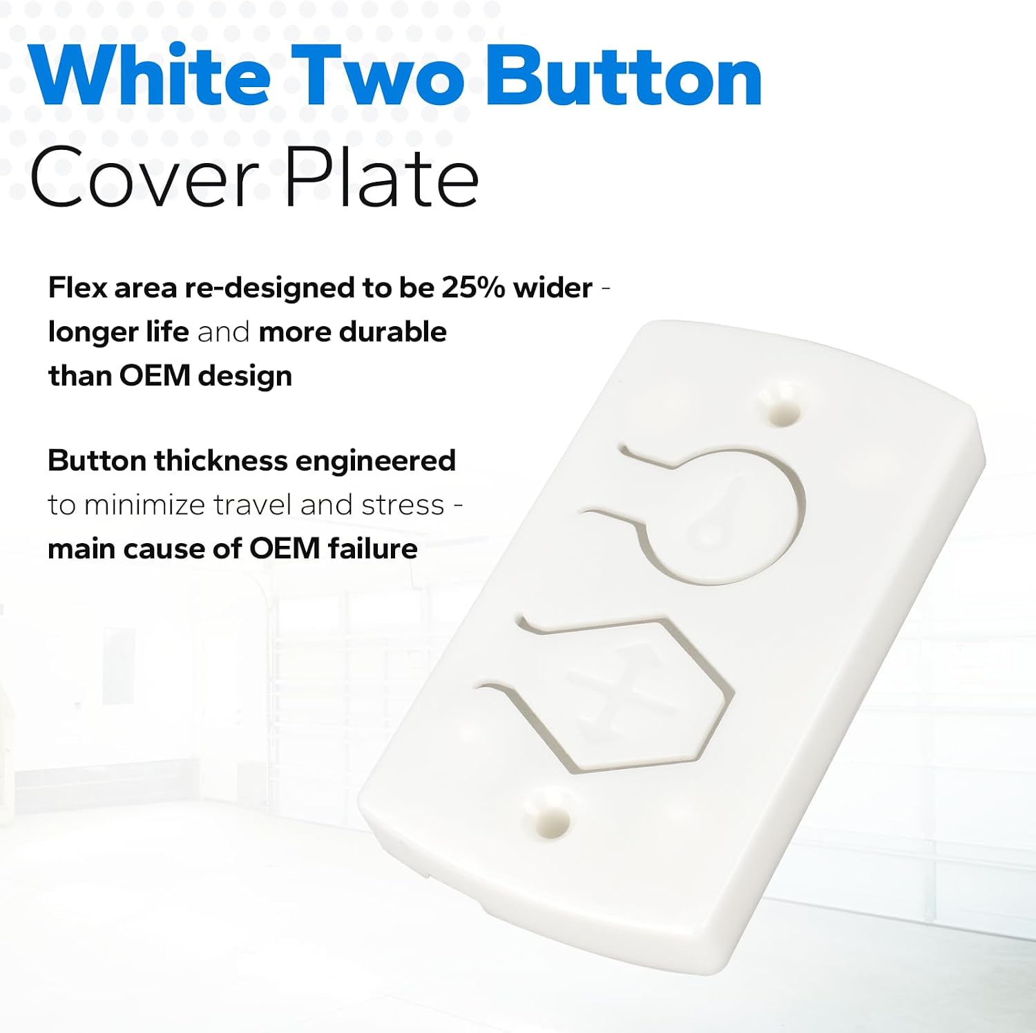 White Two Button Cover Plate with Garage Door Wire 35265B, Compatible with Wayne Dalton Garage Door Wall Station 309961 3976 Remote Opener - Fits Models: 3018, 3522DLX, 3413, 3414, 3322B-Z