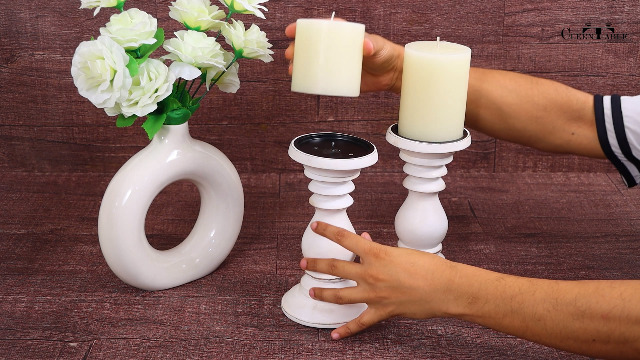 OLEEK Bougeoirs En Bois Rustique Lot De 3 (22,9 Cm, 20,3 Cm, 15,2 Cm) - Convient Bougies 2,2 Cm - Décoration Automne Et Ferme