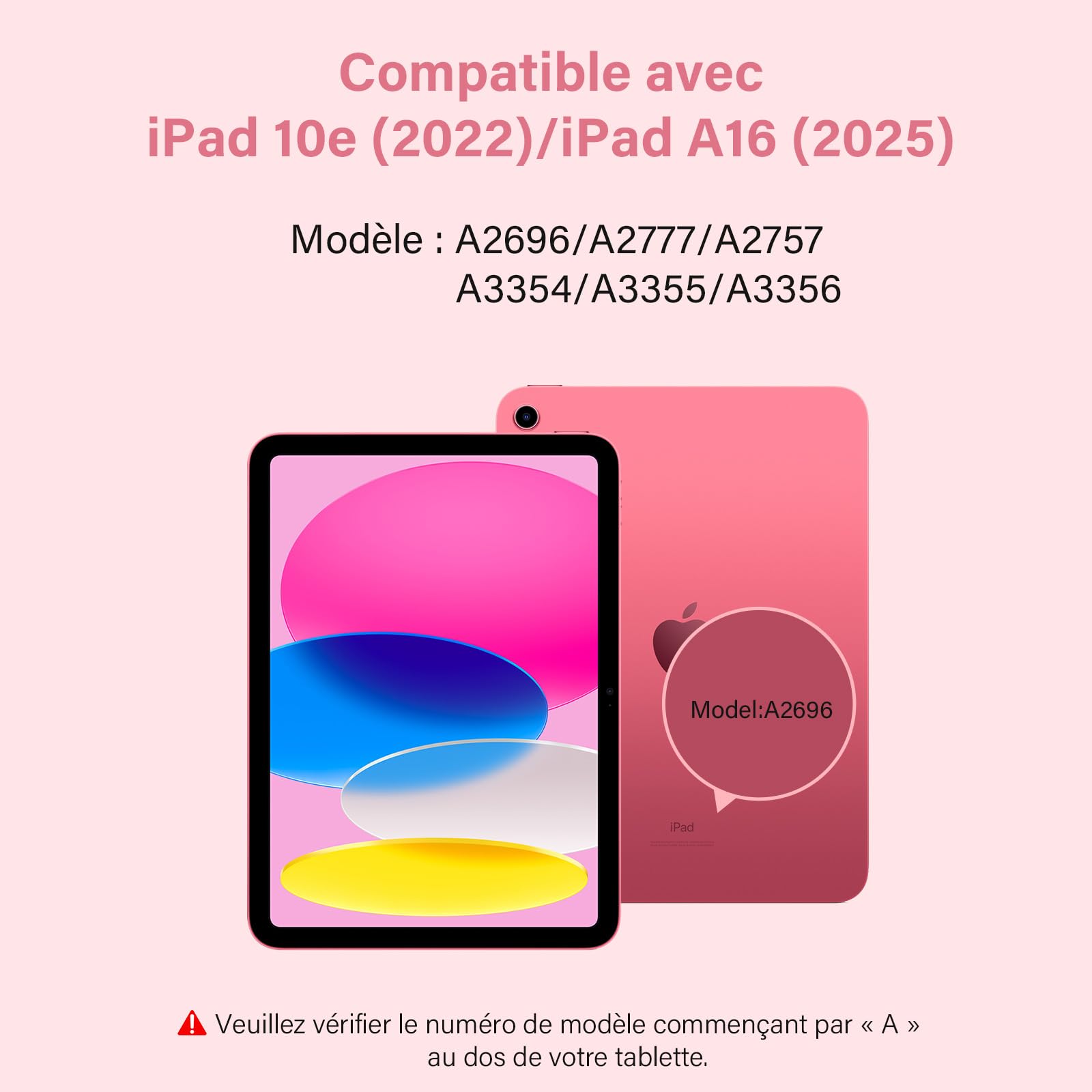 KBCASE Coque Clavier pour iPad A16 11/10 Ème Generation (11 Pouces 2025/10.9 Pouces 2022) Étui Keyboard Bluetooth pour iPad 10eme/11eme avec 7 Couleurs Rétroéclairées,Porte Crayon,AZERTY Français,Rose