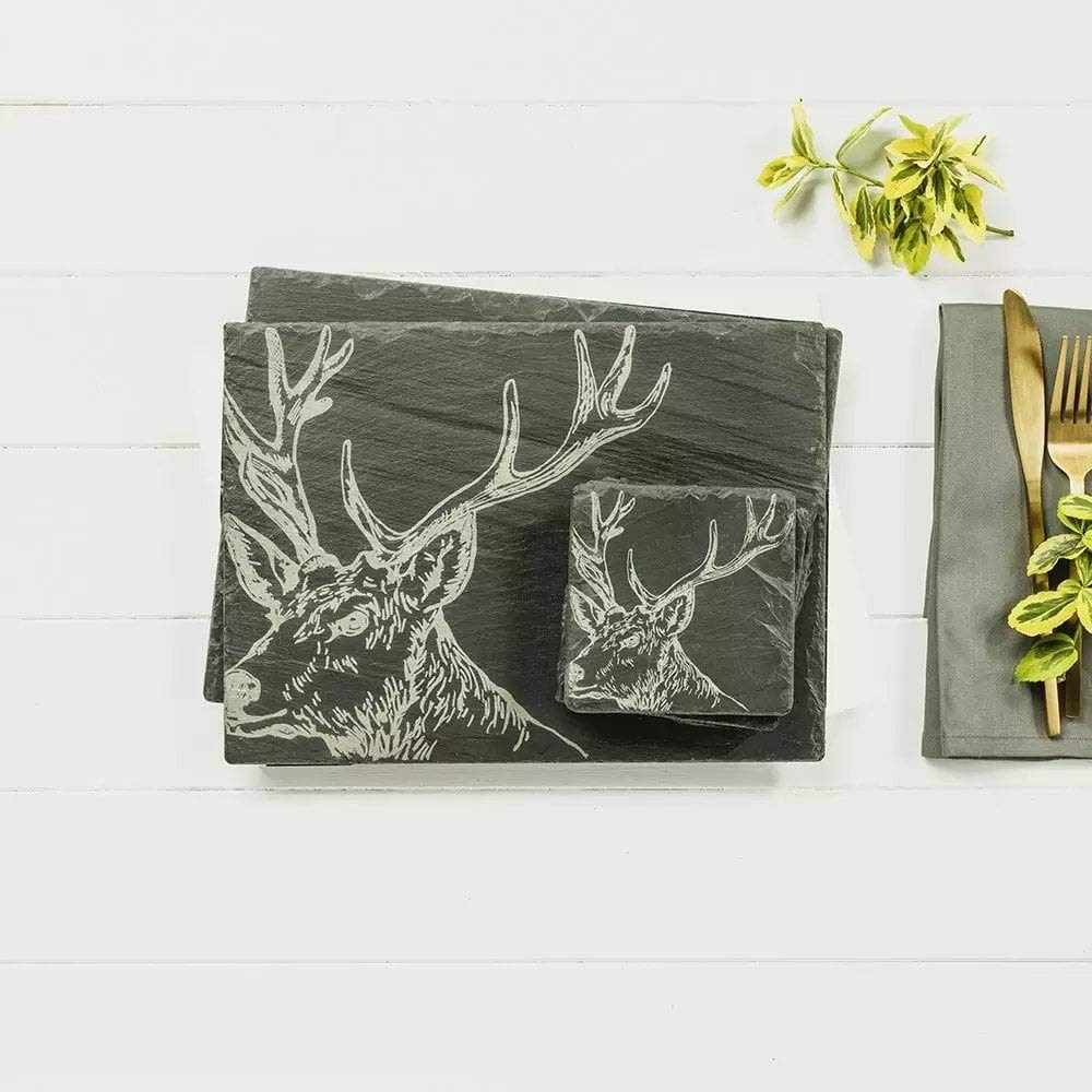 The Just Slate Company Stag Set Of 2 Coasters & Place Mats