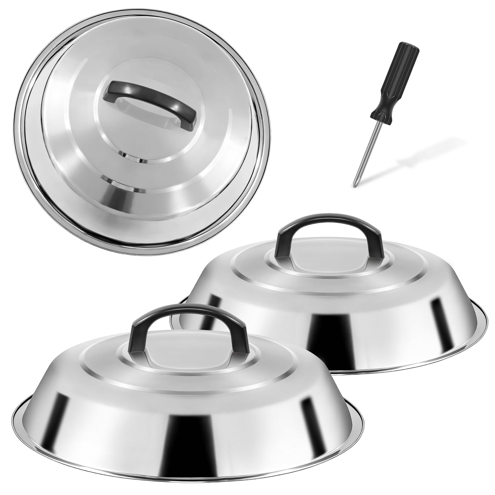 Photo 1 of 12 Inch Stainless Steel Cheese Melting Dome - 3 Pack BBQ Griddle Accessories, Basting Cover & Steaming Cover Wok Lids, Fits Blackstone Camp Chef Flat Top Griddle, Indoor Outdoor Use