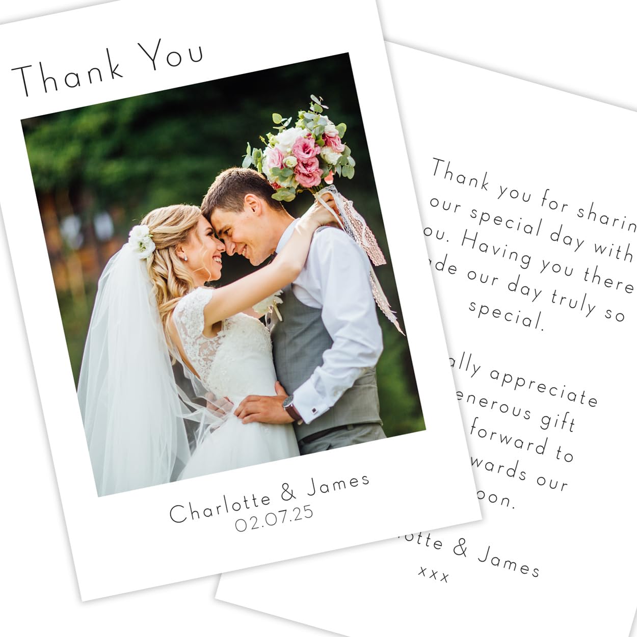 Paper Themes Personalised Photo Upload Wedding Thank You Cards (Typography 36PK) — image 1