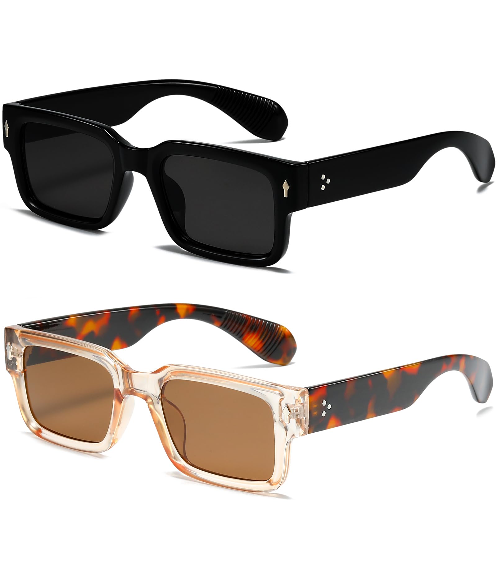 EYLRIM Square Frame Sunglasses for Women Men Trendy Chunky Rectangle Sun Glasses Black Shades UV400 Protection