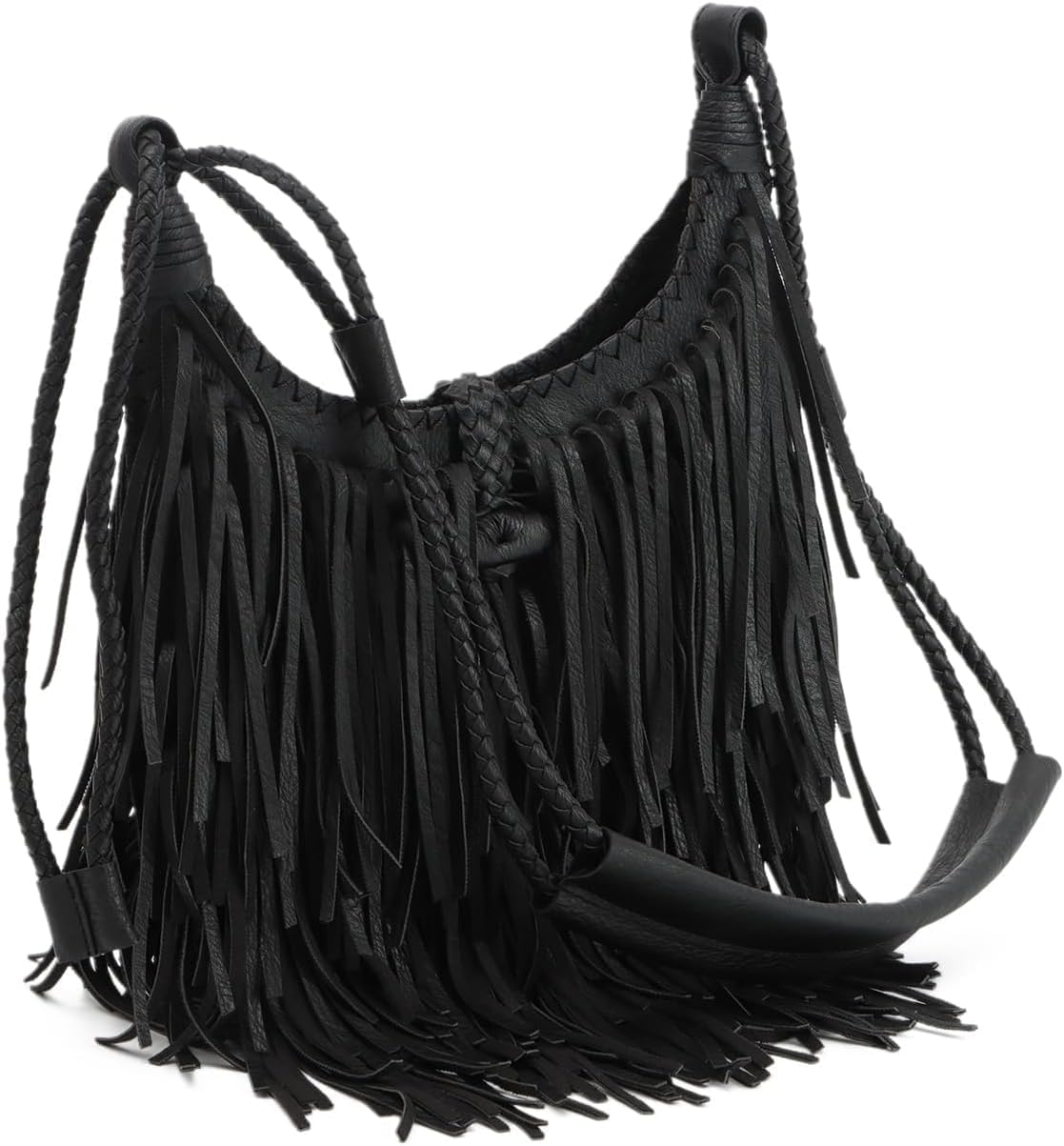 Vintage Hobo Bag for Women Black Purse Satchel Tassel Shoulder Bag