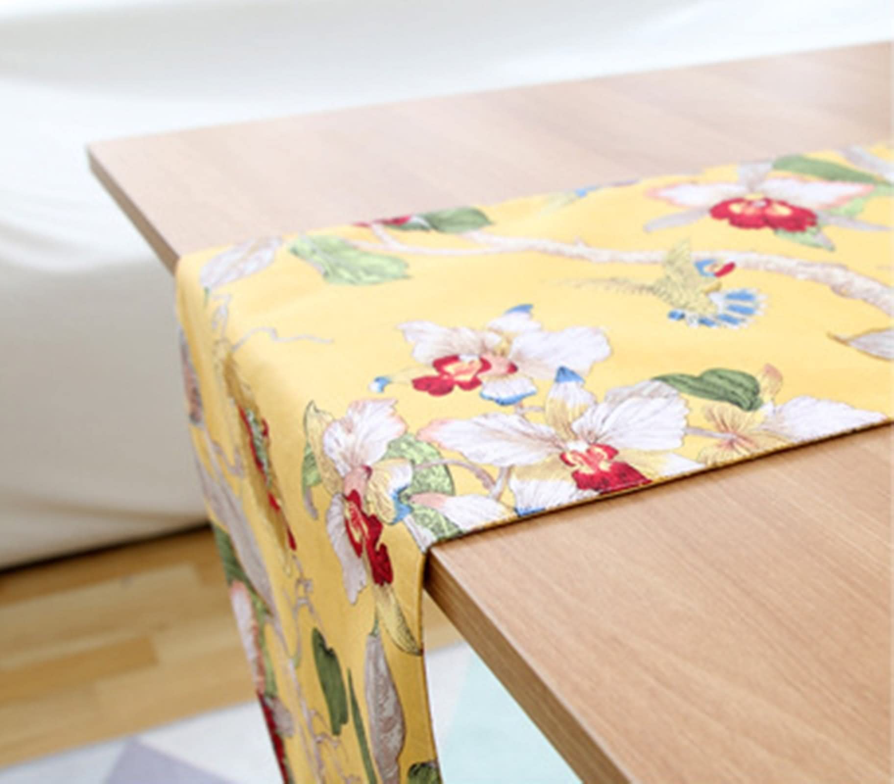 Tischläufer Herbst, Tischdecke Bierzeltgarnitur aus Baumwolle Vintage Blumen Gelb 30x220CM für Abendessen Hochzeit Dekor