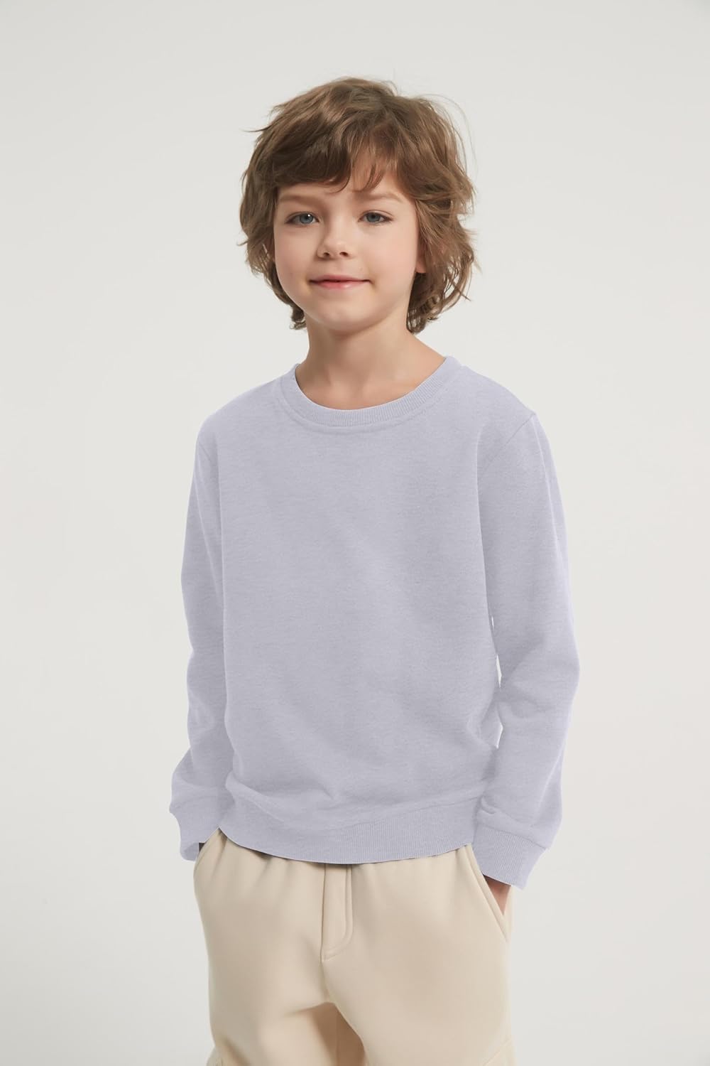 2-Pack Unisex Kids Crewneck Sweatshirt Long Sleeve Cotton Pullover Tops For Boys and Girls(Thin) - Image 3