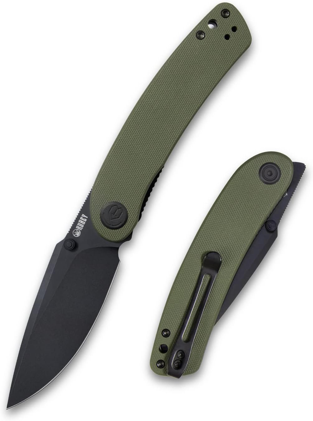 KUBEY Momentum KU344G Everyday Carry Pocket Knife, 3.43-Inch Drop Point Blade G10 Handles with Dual Thumb Studs and Reversible Clip for Outdoor Hunting Camping