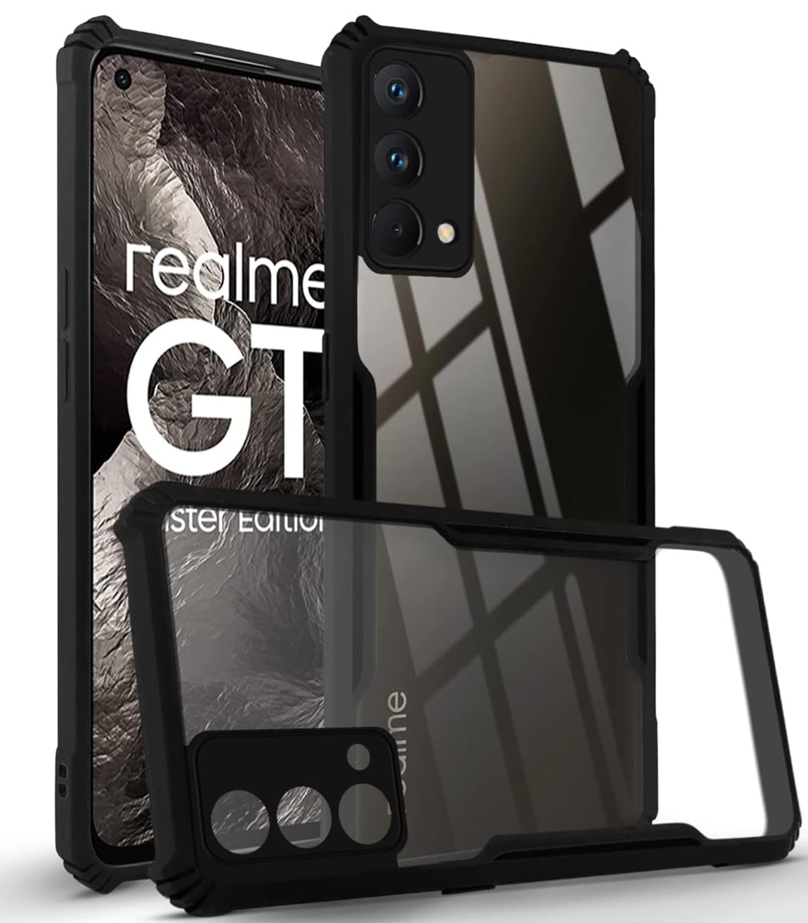 SUNSHINE® REALME-GT Master Edition | Camera Protection Shockproof Bumper-Edge | Acrylic Crystal Clear 360 Degree Protection TPU+PC | Transparent Eagle Back Case Cover (Black) (B0D9VZ43KZ) Amazon Price History, Amazon Price Tracker