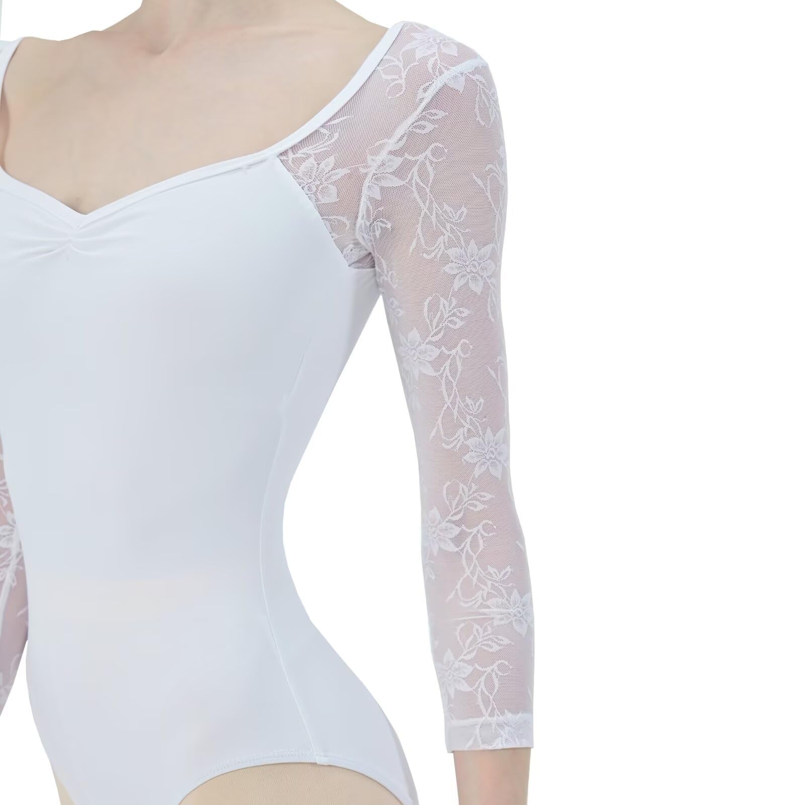 Body Taniec dla kobiet, dorosłych z długim rękawem Body Taniec klasyczny z koronką
