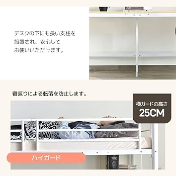 赤字価格！！売切ゴメン！ コンセント・デスク付きロフトベッド　二段　WHITE 赤字価格！！売切ゴメン！ コンセント・デスク付きロフトベッド