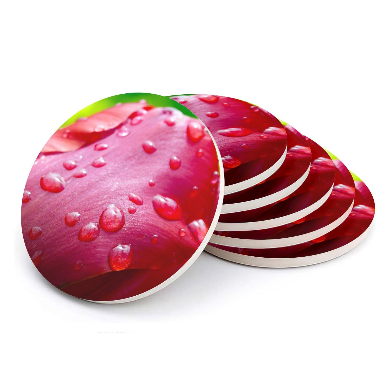 Sous-verre ronds en céramique fleur rose pour sublimer vos apéritifs de table