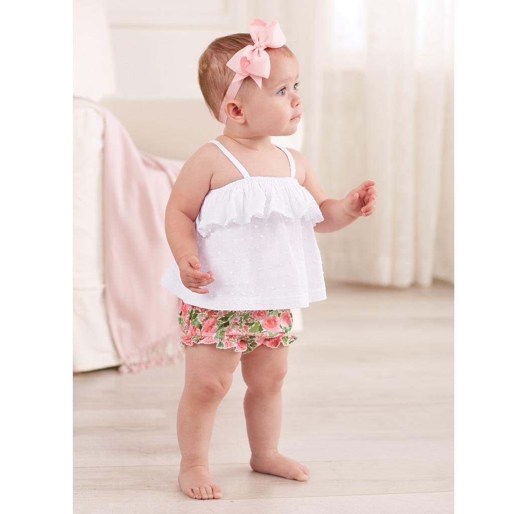 Mud Pie Baby Girls Floral Sleeveless Ruffle Pinafore & Bloomer 2 Pc Playwear, Pink, 0-3 Months