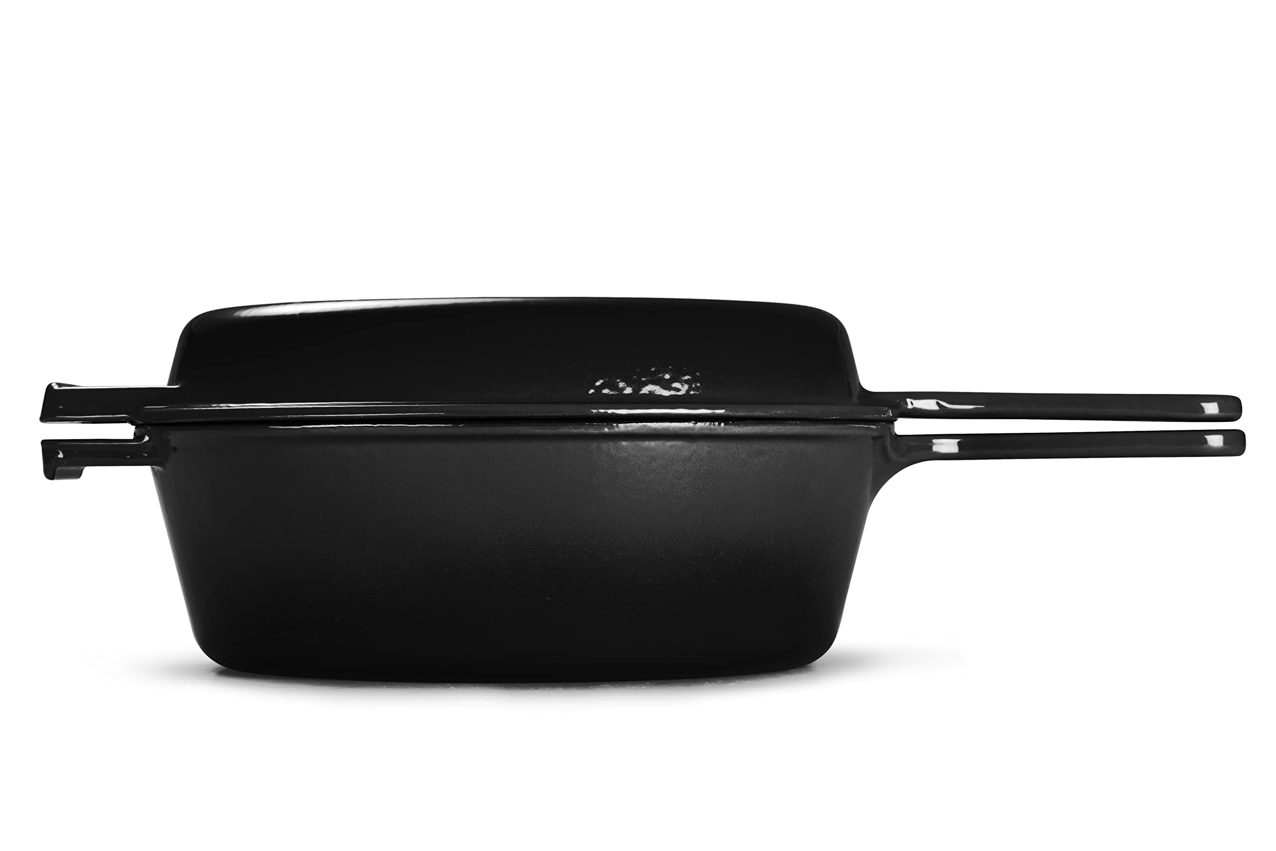 ECHTWERK brytfanna i patelnia grillowa 2 w 1, żeliwna brytfanna z pokrywką, z emaliowaną powłoką, odpowiednia do piekarników, grilla, grilla i indukcji, czarna, 2,5 l, Ø 25,2 cm