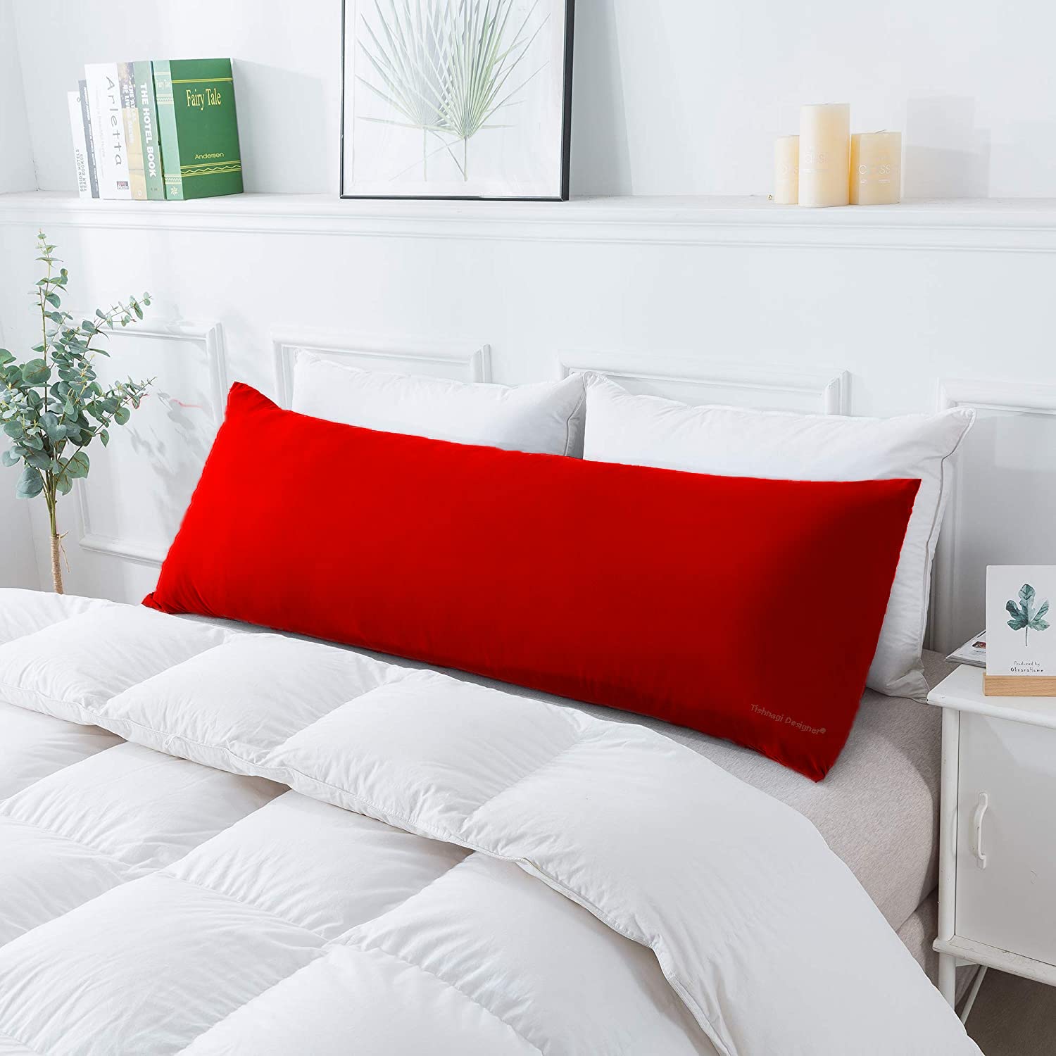Body Pillow and Covers… (Long Pillow with Cover, Red)