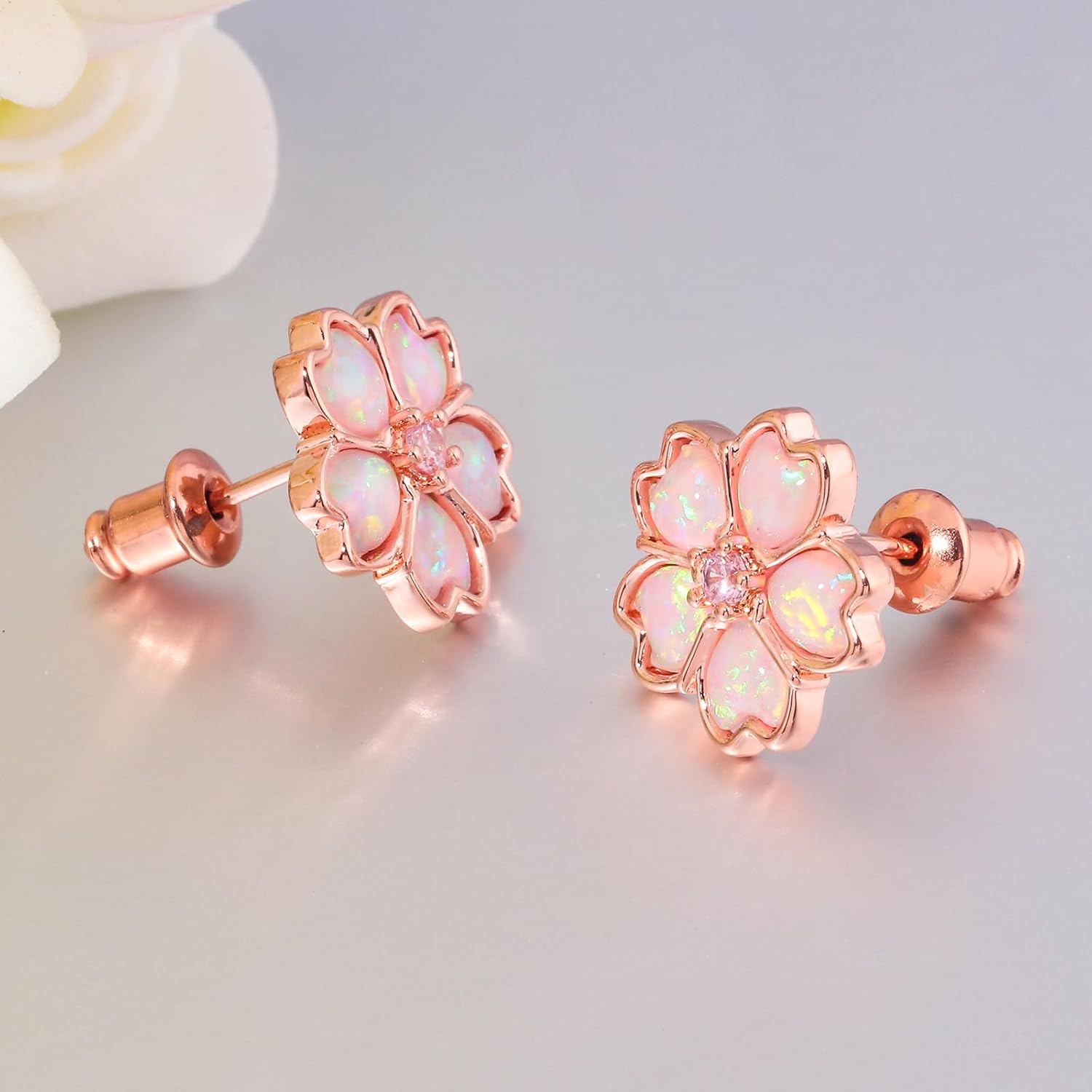 CiNily Mother's Day Gift Opal Stud Earrings for Women Flower Earrings Multi-color Opal Ear Studs 14K Rose Gold | White Gold Hypoallergenic Jewelry for Wedding Birthday Party Birthday Christmas - Image 5
