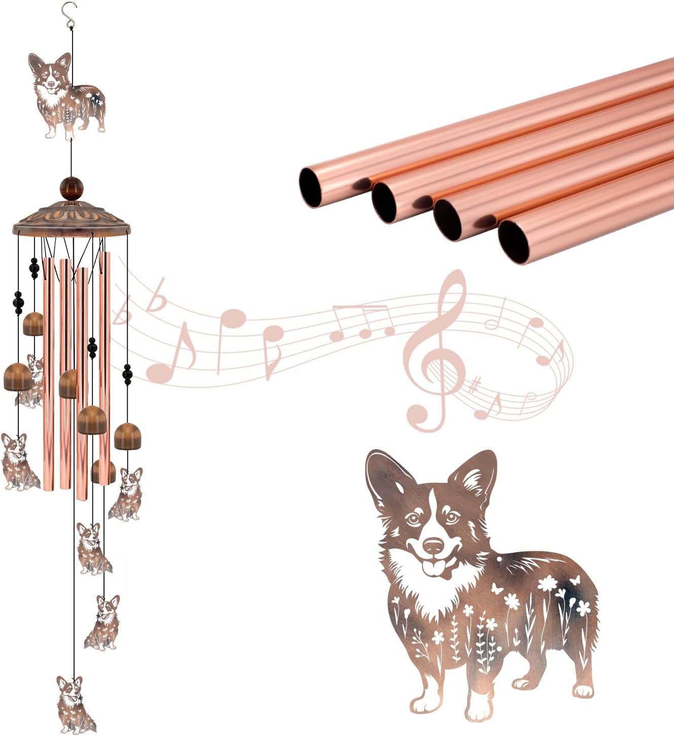 Corgi Wind Chimes for Outside,Metal Garden Decor Corgi Windchimes Gifts for Grandma/Women Birthday Gifts,Outdoor/Indoor Metal Wind Chime for Garden,Home, Lawn, Porch, Yard (35")