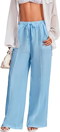 RoseSeek Womens Wide Leg Linen Pants Swimsuit Cover Ups Beach Pants | Summer Vacation Outfits 2026, Flowy Low Rise, Cover Up for Women, Summer, Beach Pants