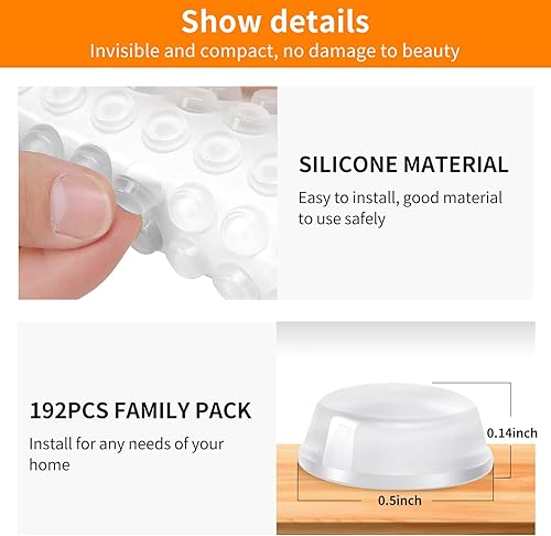 Miniatura 2 de CHUNZEXI 192 piezas de parachoques de silicona para puertas de gabinete, autoadhesivos, tapones de puerta de goma para armarios y cajones