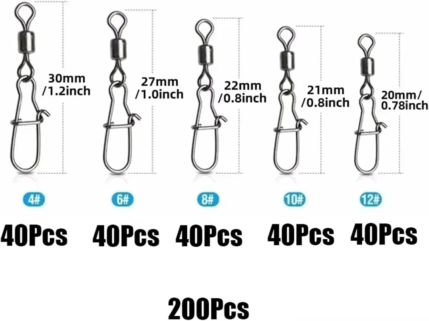 Snap Swivels 400pcs Fishing Swivel Snaps 4-12# Rolling Bearing Duo-Lock Connector Kit Saltwater Freshwater Lure Tackle