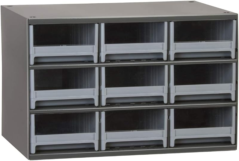 Steel Garage Storage Cabinet, Small Parts Organizer Metal Cabinet for Hardware, Nails, Screws, Bolts, Nuts, and More, 17" W x 11" D x 11" H, 9-Drawer, Gray Cabinet/Gray Drawers (19909)