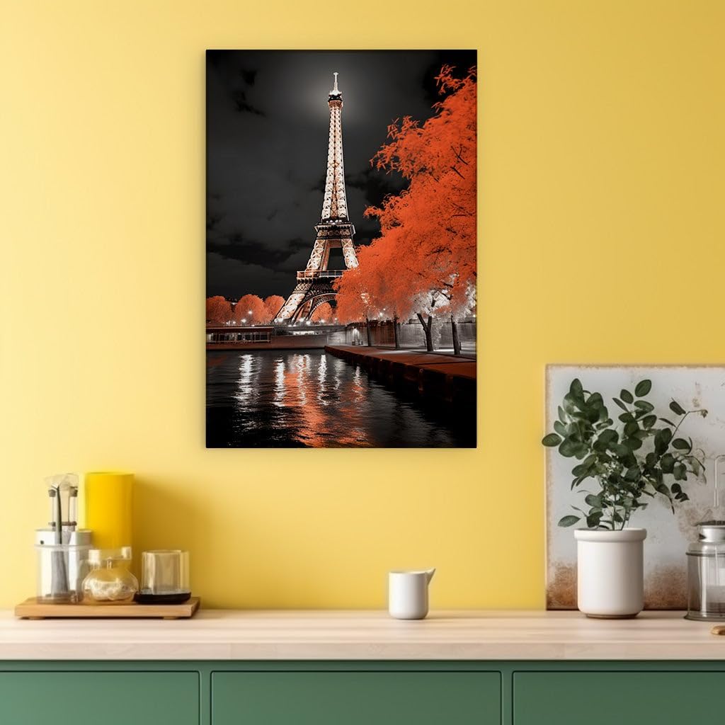 Canvas for Living room. Illuminating the Parisian Night: The Eiffel Tower's Majestic Display, 27 x 18 inch Canvas Wall Art - Modern Home Decor