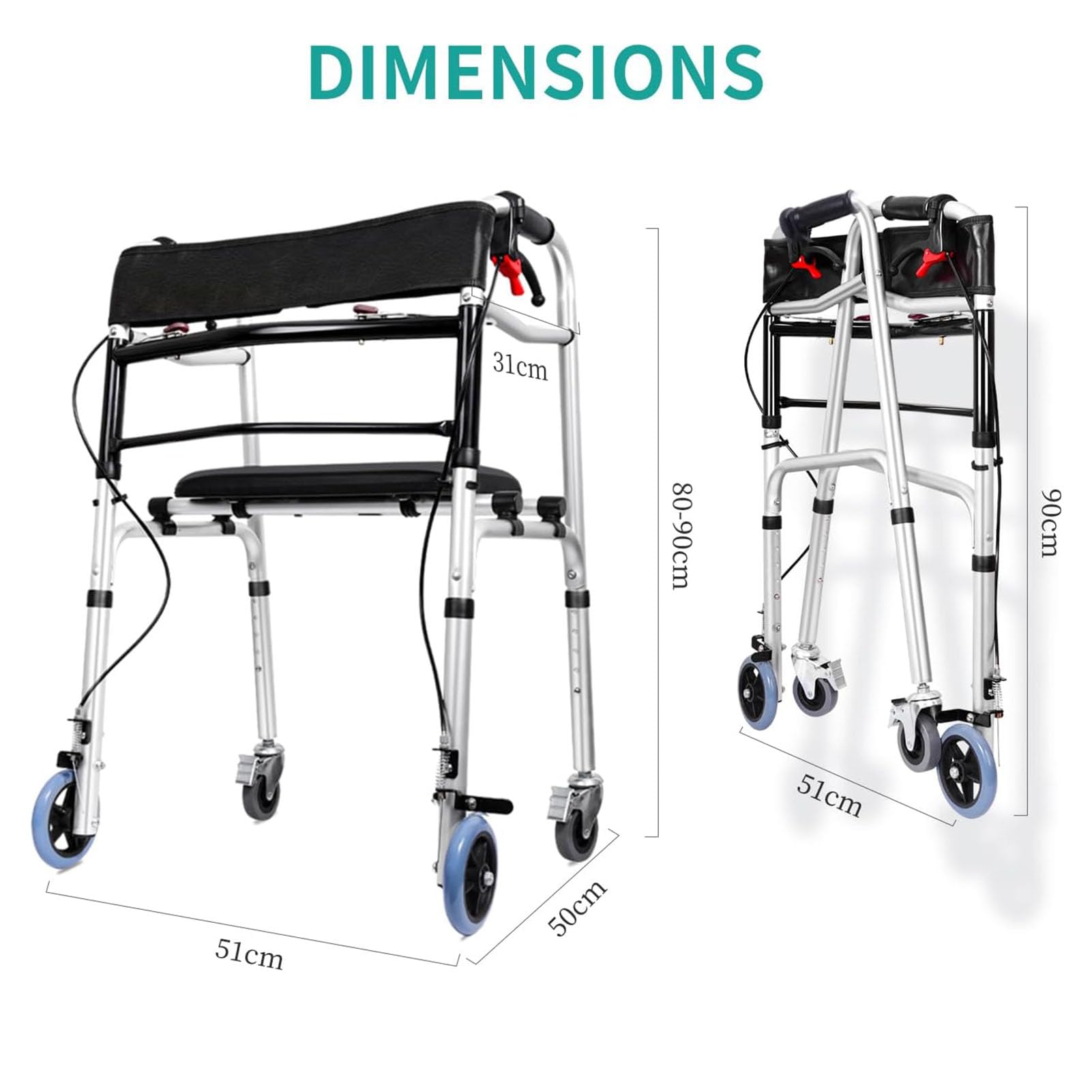 Andadores para Personas Mayores con 4 Ruedas Universales, Andador Plegable De Altura Ajustable para Personas Mayores con Asiento Y Freno De Mano, Ayudas para Caminar con Soporte