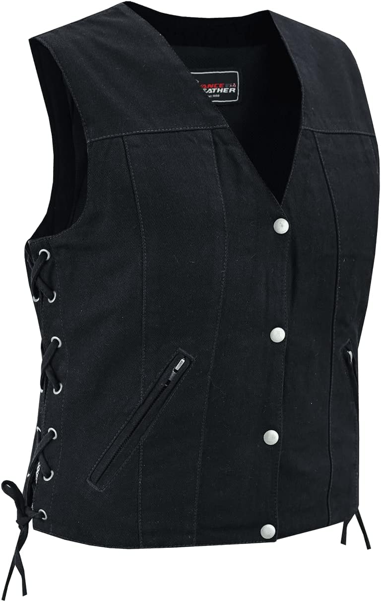 Vance Leather USA Women’s Sleeveless Denim V Neck Vest With Conceal Carry Pockets Vance Leather USA Women’s Sleeveless Denim V Neck Vest With Conceal Carry Pockets