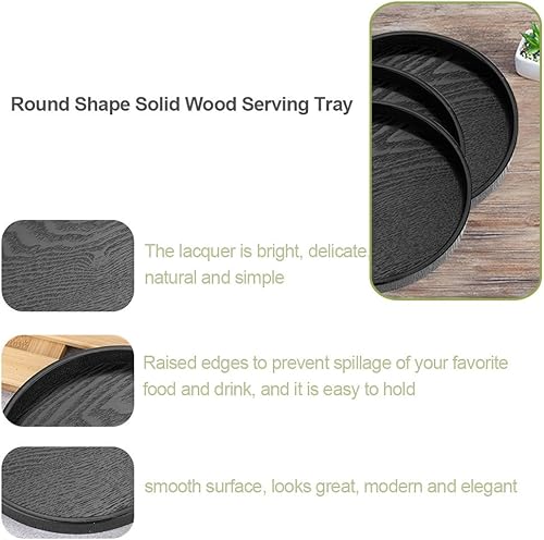 Miniatura 4 de Black Wooden Tea Tray, Round Shape Solid Wood Tea Coffee Snack Food Meals Serving Tray Plate Restaurant Trays(21cm)
