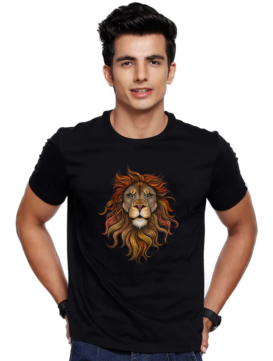 DarkbuckAnime T Shirt for Men Regular Fit Vector Color Lion Head Unisex Pure Cotton Casual Wear Round Neck T-Shirt