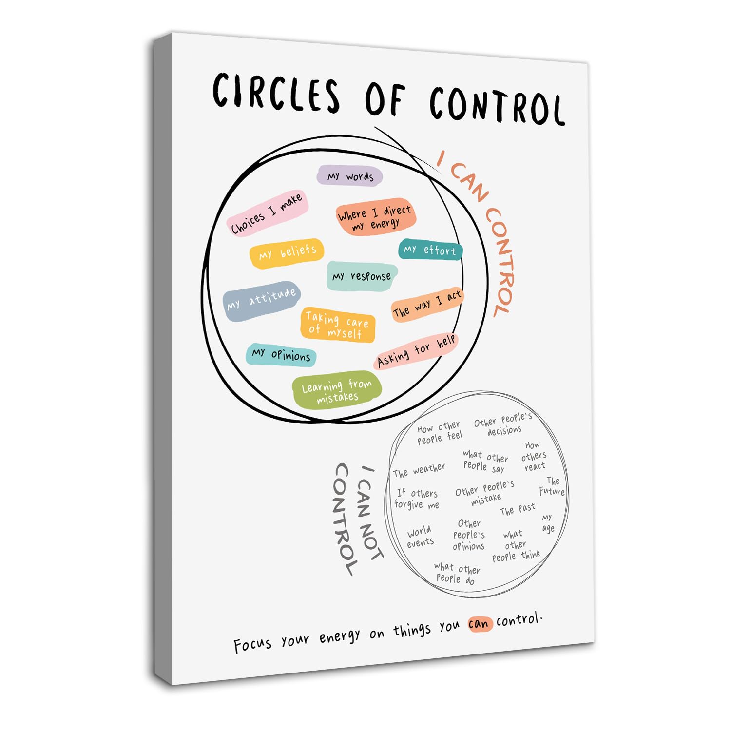 Dazzlewall Framed Circles of Control Wall Art, Positive Simple Motivational Poster Sign, Growth Mindset Mental Health Artwork for Therapy Office, 12x16 in